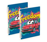 SyXIOP A5 size Cartoon Car Freedom bound notebook 8.3" x 5.7", hard cover spiral notebooks wide ruled 60 sheets for travel&writing 2 pack
