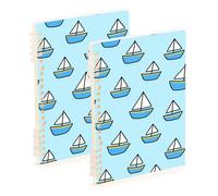 SyXIOP A5 size Cartoon Ship Boat Blue ruled notebooks 8.3" x 5.7", hard cover subject spiral notebook wide 60 sheets for diary&to do list 2 pack