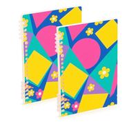 SyXIOP A5 size Colorful Abstract Shapes Yellow Flowers notebook spiral 8.3" x 5.7", wire-bound subject spiral notebook college 60 sheets for school&office 2 pack