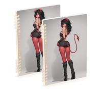 SyXIOP A5 size Cool Red Evil Demon Anime subject notebooks 8.3" x 5.7", hard cover subject college ruled spiral 60 sheets for travel&writing 2 pack