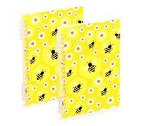 SyXIOP A5 size Cute Cartoon Yellow Bee Daisy journal notebook 8.3" x 5.7", wire-bound subject notebooks college ruled 60 sheets for diary&to do list 2 pack