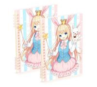 SyXIOP A5 size Cute Magic Bunny Rabbit Girl bound notebook 8.3" x 5.7", sturdy college ruled spiral notebook 60 sheets for working&classroom 2 pack