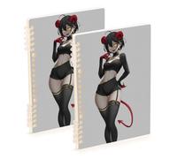 SyXIOP A5 size Demon Evil Red Horn Anime college notebook 8.3" x 5.7", wire-bound subject spiral notebook wide 60 sheets for travel&writing 2 pack
