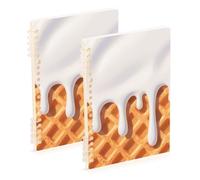 SyXIOP A5 size Khaki Ice Cream Plaid Checked notebooks wide 8.3" x 5.7", wire-bound composition notebook wide ruled 60 sheets for planner&business 2 pack