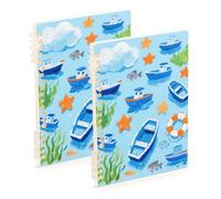 SyXIOP A5 size Lovely Blue Ship wide ruled notebook 8.3" x 5.7", hard cover subject spiral notebook college 60 sheets for diary&to do list 2 pack