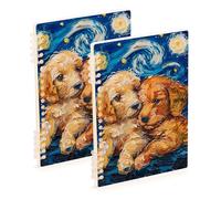 SyXIOP A5 size Oil Painting Starry Sky Dog college notebooks 8.3" x 5.7", sturdy subject spiral notebook college 60 sheets for working&classroom 2 pack