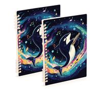 SyXIOP A5 size Orca Music Play Deep Blue subject notebooks 8.3" x 5.7", wire-bound subject college ruled notebook 60 sheets for planner&business 2 pack