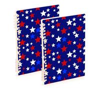 SyXIOP A5 size Patriotic Red White Teal Star ruled notebook paper 8.3" x 5.7", wire-bound spiral notebooks wide ruled 60 sheets for planner&business 2 pack