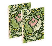 SyXIOP A5 size Pink Carnation Green Leaves William Morris notebooks spiral 8.3" x 5.7", wear-resistant subject spiral notebook college 60 sheets for school&office 2 pack