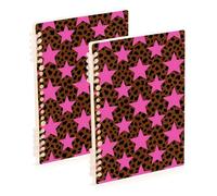 SyXIOP A5 size Pink Glow Star Leopard Print school notebooks 8.3" x 5.7", wire-bound subject spiral notebook wide 60 sheets for working&classroom 2 pack