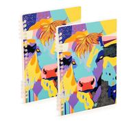 SyXIOP A5 size Psychedelic Highland Cow notebook spiral 8.3" x 5.7", hard cover wide ruled spiral notebook 60 sheets for working&classroom 2 pack