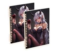 SyXIOP A5 size Red Eye Demon Evil Anime bound notebooks 8.3" x 5.7", hard cover spiral notebooks wide ruled 60 sheets for school&office 2 pack