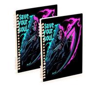 SyXIOP A5 size Skull Save Your Soul wide ruled notebook 8.3" x 5.7", wire-bound composition notebook wide ruled 60 sheets for diary&to do list 2 pack