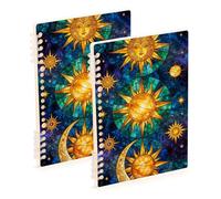 SyXIOP A5 size Stained Glass Celestial Sun Moon school notebook 8.3" x 5.7", wire-bound subject college ruled spiral 60 sheets for school&office 2 pack