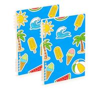 SyXIOP A5 size Summer Watermelon Palm Waves wide ruled notebook 8.3" x 5.7", wear-resistant single subject spiral notebook 60 sheets for diary&to do list 2 pack