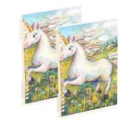 SyXIOP A5 size unicorns Running in The Meadow subject notebooks college 8.3" x 5.7", wire-bound spiral notebooks wide ruled 60 sheets for diary&to do list 2 pack