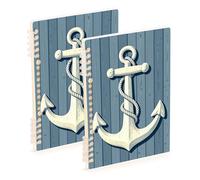 SyXIOP A5 size Vintage Anchors on Blue Wood spiral notebook wide 8.3" x 5.7", wire-bound subject spiral notebook college 60 sheets for school&office 2 pack