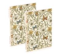 SyXIOP A5 size William Morris Daisies and Butterflies Beige notebooks spiral 8.3" x 5.7", wire-bound subject college ruled spiral 60 sheets for travel&writing 2 pack