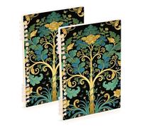 SyXIOP A5 size William Morris Green Life Tree bound notebooks 8.3" x 5.7", wire-bound subject notebooks college ruled 60 sheets for school&office 2 pack