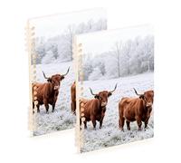 SyXIOP A5 size Winter Highland Cow notebooks spiral 8.3" x 5.7", wire-bound wide ruled spiral notebook 60 sheets for travel&writing 2 pack
