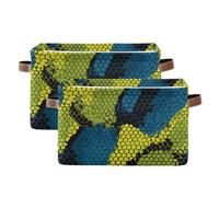 SyXIOP Animal Snake Fur Print Blue Green storage baskets, collapsable and waterproof baskets for organizing with sturdy handle stuff solutions for house bedding 2 pack