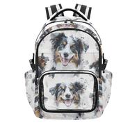 SyXIOP Art Australian Shepherd Dogs White Clear Backpack for School Water-Resistant Bookbag Backpack with Reinforced Strap for School College Travel, Age 7-18 para adolescentes mujer