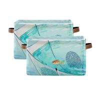 SyXIOP Art Watercolor Umbralla Fish Blue Water storage baskets, folding and waterproof baskets for organizing with sturdy handle rack accessories for sweater garage 2 pack