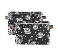SyXIOP Astronaut Black Doodle storage baskets, foldable and waterproof pantry baskets with sturdy handle bag little for laundry room toys 2 pack