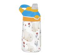 SyXIOP Beauty Polar Bear White Water Bottle with Straw Lid Leak Proof Toddler Cup for Hiking, Travel, Running or Fitness tazas para Cafe