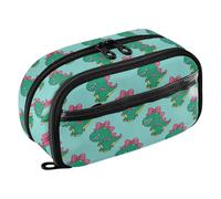 SyXIOP Beige Cartoon Bow Dinosaur Silhouette PVC Pencil Case Big Capacity Pencil pouching for Teen and Adult Girls estuches escolares para