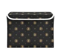 SyXIOP Black and Gold Bitcoin foldable 40 L large stackable storage bins with handles sturdy organizers and storage Christmas for Closet Laundry Storage 42x32x30cm