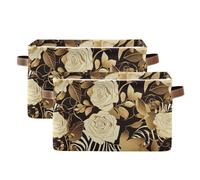 SyXIOP Black and Gold Romantic Flowers storage baskets, Foldable and waterproof decorative baskets with sturdy handle organizing big for dorm home 2 pack