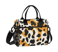 SyXIOP Black and Oringe Leopard Print Portable Mens Lunchbox with Shoulder Strap Lunch Box for Teen Girls for Outdoor loncheras Grandes para Mujer