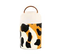 SyXIOP Black and Oringe Leopard Print Stainless Steel Vacuum Insulated Warm Food Container with Spoon for School Pasta 17 oz