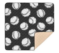 SyXIOP Black Baseball Large Stylish Baby Kick Crawling Mat for Indoor Outdoor Cozy Breathable foldable Tummy Time & Crawling Mat for Babies Infants Toddlers, 50'' x 50''