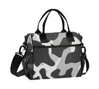 SyXIOP Black Gray Leopard Print Adjustable Snack Bag with Shoulder Strap Lunch Bag for Teen for Kindergarten lonchera para Mujer de Trabajo