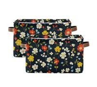 SyXIOP Black Little Flowers storage baskets, collapsable and waterproof storage box with sturdy handle bag Decore for pantry clothing 2 pack