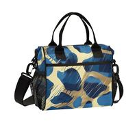SyXIOP Blue and Gold Leopard Print Leakproof Heavy Duty Lunch Bag with Shoulder Strap Womens Lunch Bags for Work for University loncheras para Mujer con contenedores