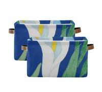 SyXIOP Blue and White Calla Lily Flowers storage baskets, collapsable and waterproof cloth baskets with sturdy handle stuff solutions for toy home 2 pack