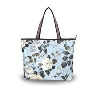 SyXIOP Blue and White Roses silk fabric zippered school tote bag reusable large purses and handbags for Prom Engagement Cocktail Party Wedding