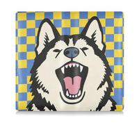SyXIOP Blue and Yellow Checkered Siberian Husky Dog Premium Leather Auto Registration Insurance & ID Card Holder Vehicle Glove Box Organizer for Driver Auto Owners Trailer Motorcycle Boat