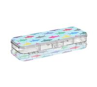 SyXIOP Blue Cartoon Fish Shark Silhouette Designed Clear Plastic Pencil Box Double Deck Pens Casransparent Hard For Stationery With Snap-Tight Lid
