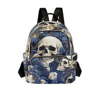 SyXIOP Blue Flowers Skulls Hippie 14 Inch lightweight, anti-theft backpack for women small computer backpack for ladies,teen girls
