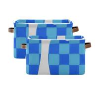 SyXIOP Blue Ice Cream Plaid Checked storage baskets, Foldable and waterproof clothes storage basket with sturdy handle stuff 20 qt for pantry laundry room 2 pack