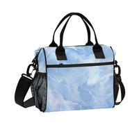 SyXIOP Blue Marble Texture Chic Reusable Upright Lunch Bag with Shoulder Strap Big Lunch Bags for Women for Kindergarten bultos para llevar Lunch