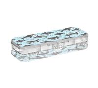SyXIOP Blue Ocean Shark Fish Cute Designed Clear Pencil Plastic Box Double-Deck Pencil Container For Craft Art With Snap And Lid