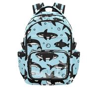 SyXIOP Blue Ocean Shark Fish Cute Kids Clear Backpack Heavy Duty See Through Bag Backpack for School Travel Workout, Age 7-18 mochilas de ninas para escuela