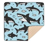 SyXIOP Blue Ocean Shark Fish Cute Large Sturdy foldable baby play mat for Indoor Outdoor One-Piecing foldable Tummy Time Mat for Baby Kids Toddlers Infants, 50'' x 50''
