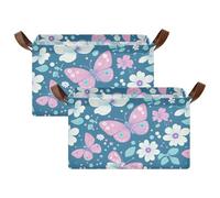 SyXIOP Blue Spring Pastel Flowers Foldable Cube Storage Bins Baskets with Handles Large Decorative Organizer for Closet Organizer Shelf Cabinet Bookcase 2 Pack cajas para guardar cosas