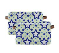 SyXIOP Blue Stars Dot Yellow storage baskets, foldable and waterproof storage bin with sturdy handle cubbies little for shelves office 2 pack